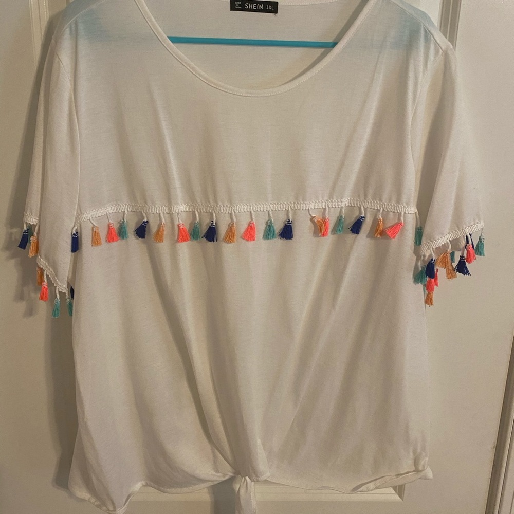 White front tire shirt with tassels